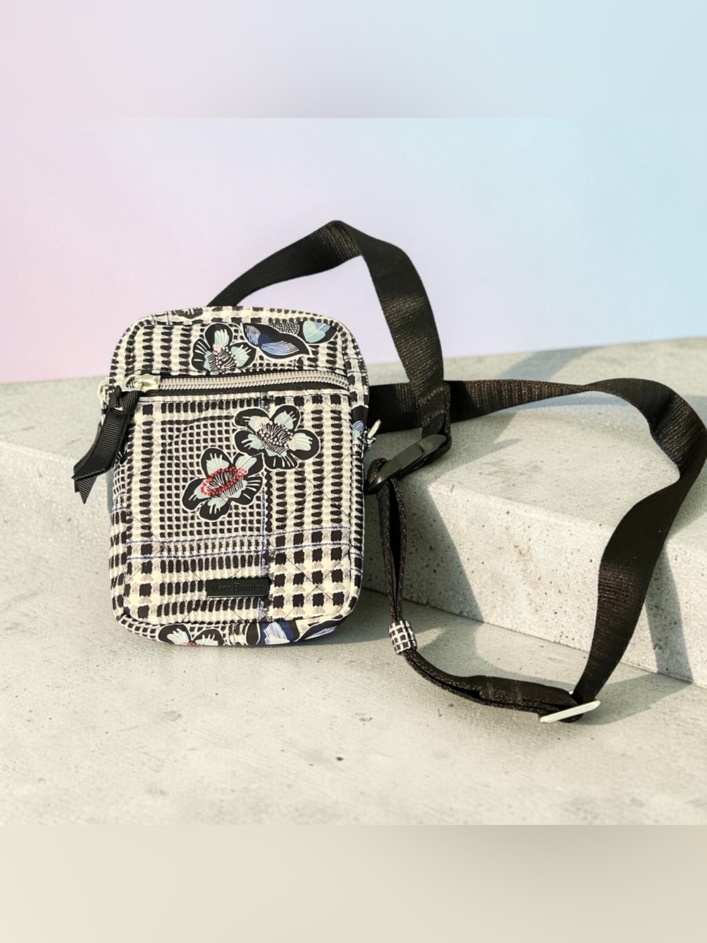 Vera Bradley Black & White Floral Plaid Fanny Pack Bag